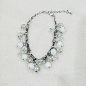 Elegant Silver, crystal & White Beaded bracelet